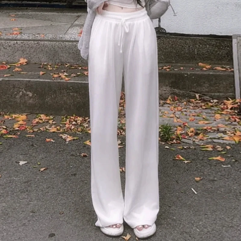 

Новые женские повседневные свободные брюки Dongda Gate с высокой талией, широкими штанинами, эластичным поясом, спортивные, универсальные, свободного кроя