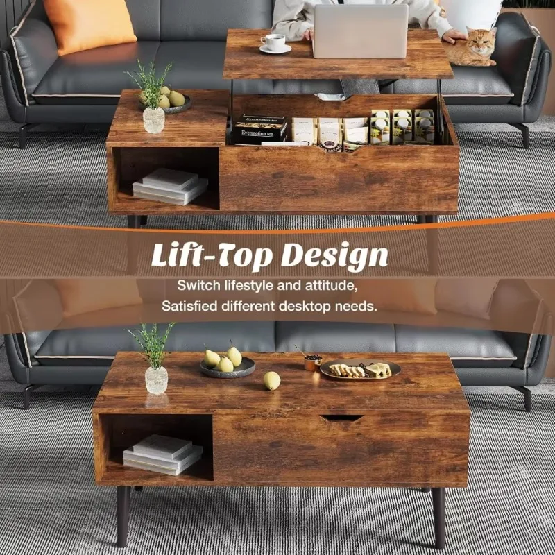 

Coffee Table, Lift Top Coffee Tables for Living Room,Small Wooden Dining Center Tables with Storage Shelf and Hidden Compartment