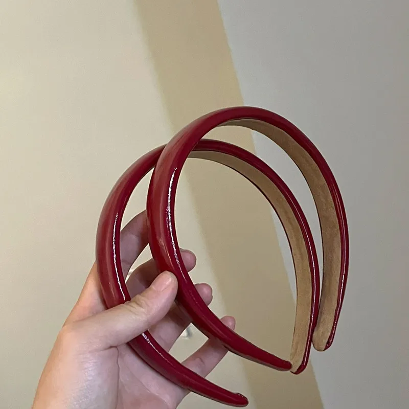 Patent Red Leather Hairbands Elegant High Saturated Hair Hoop Girls Fashion Plain Headwear Solid Color Non-slip Hair Holder