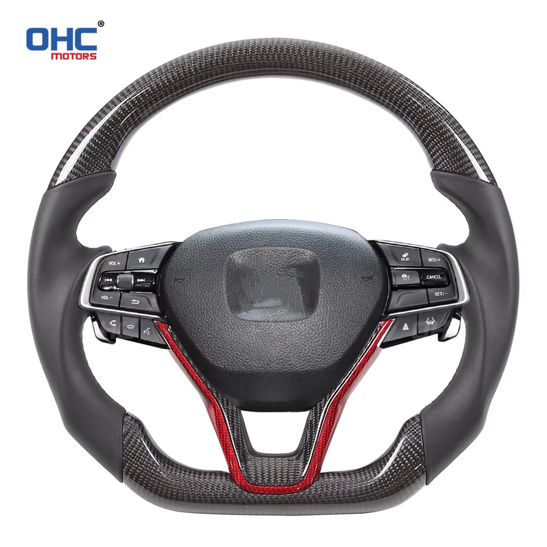 OHC Motors High-End Customized 100% Real Carbon Fiber Racing Car Steering Wheel For Honda Accord/ Odyssey