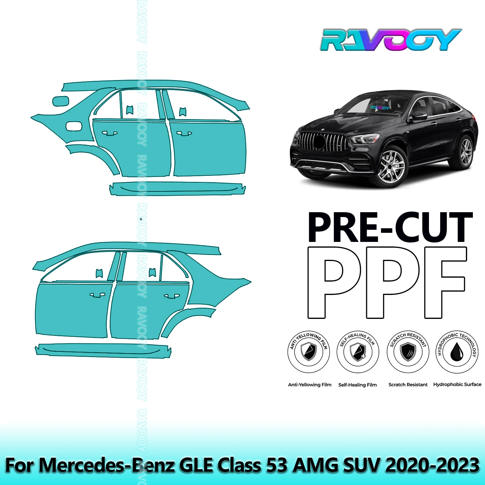 

For Mercedes-Benz GLE Class 53 AMG SUV 2020-2023 8.5mil Pre-Cut PPF Door & A/B Pillar Kit TPU Paint Protection Film Set