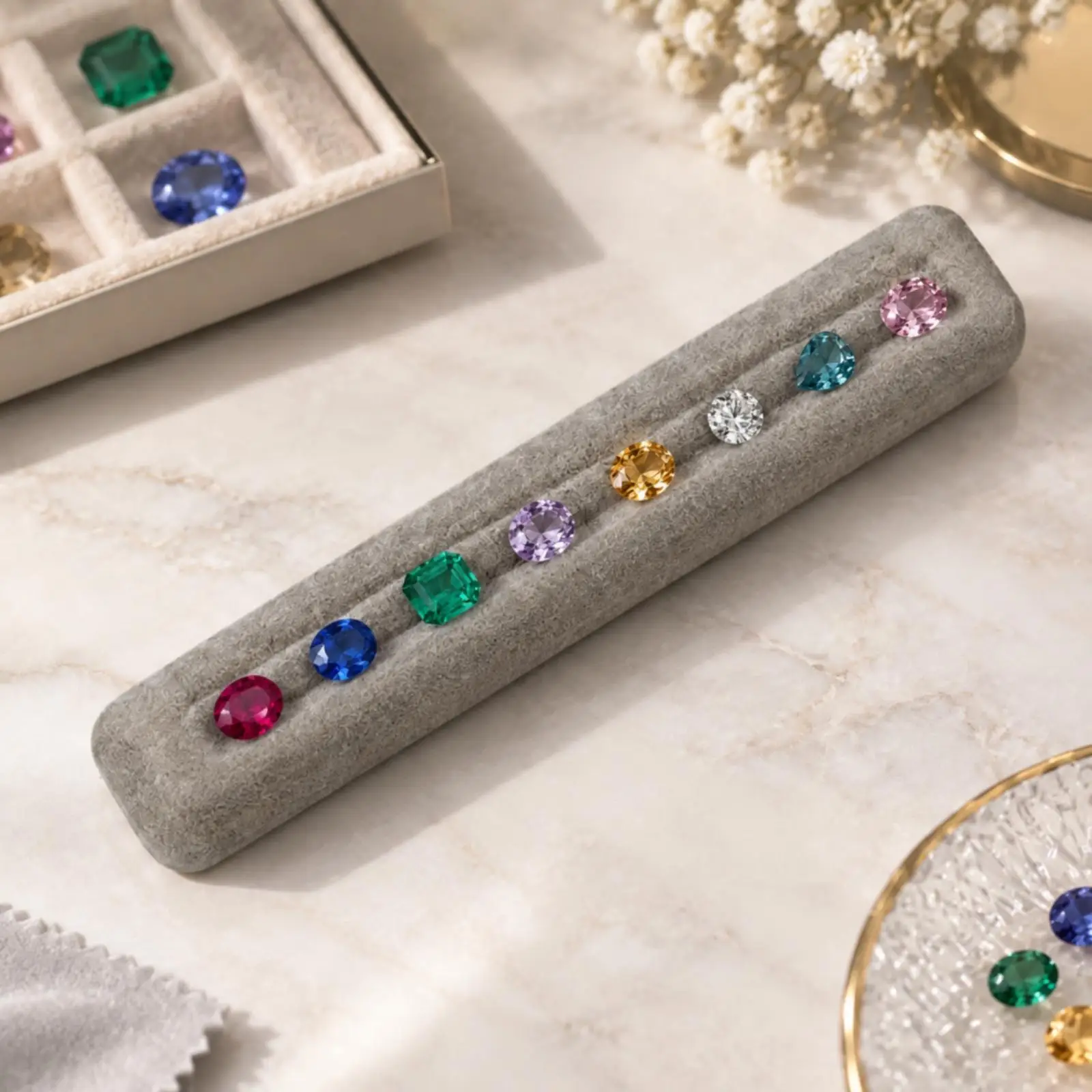 Portable Jewelry Tray Organizer Microfiber Gemstone Display Box for Jewelers Collectors Photography Storage