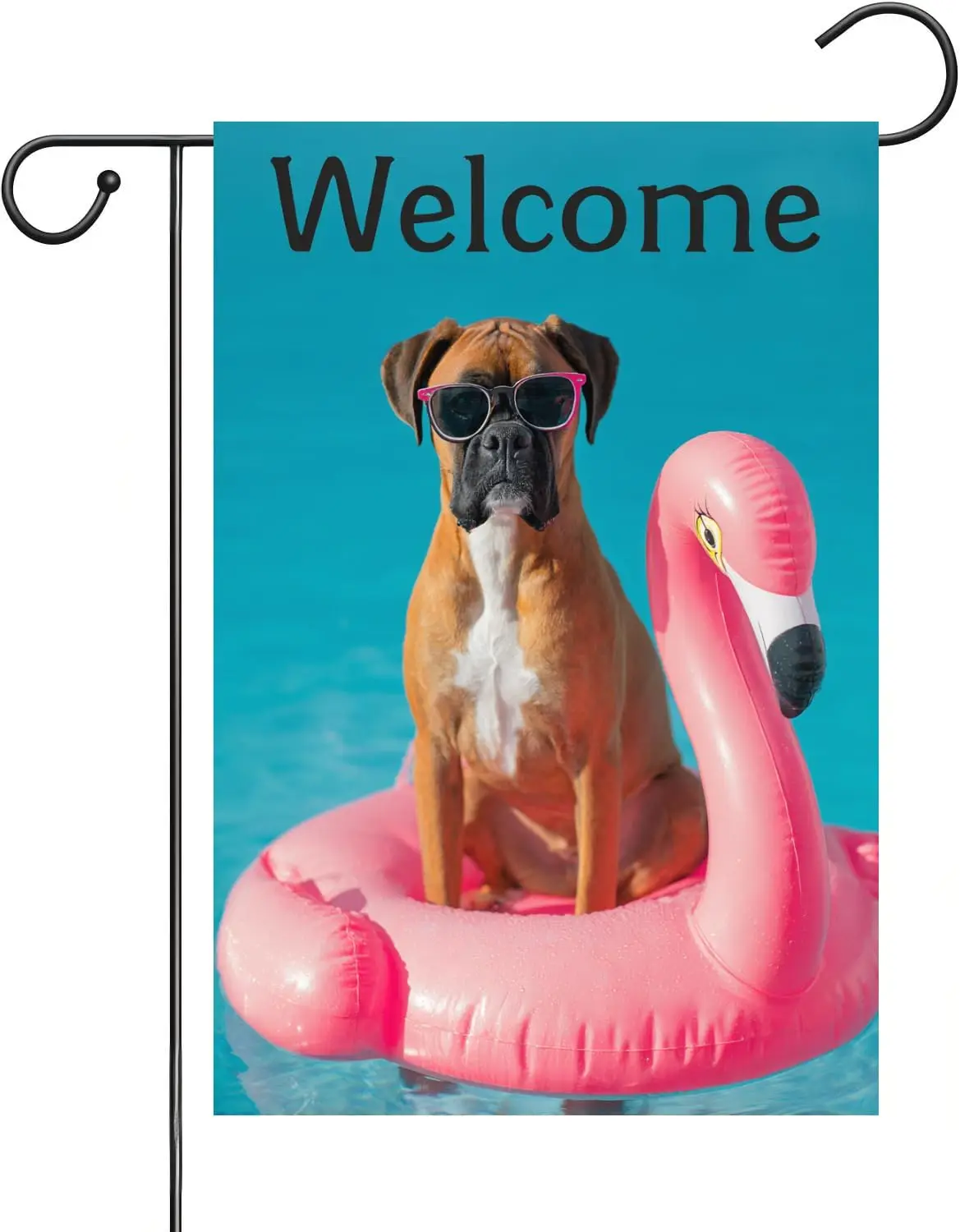 Welcome Boxer Dog Summer Garden Flag 12x18 Double-Sided Flamingo Swimming Ring Tropical Small Yard Outdoor Lawn Porch Decora MMZ