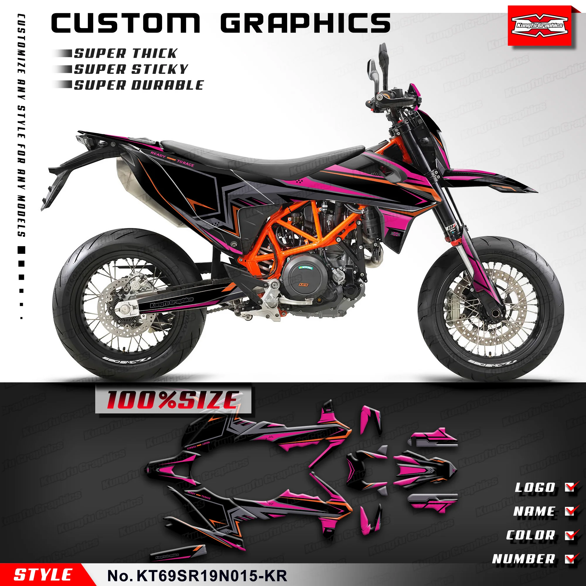 KUNGFU GRAPHICS Sticker Kit Motorcycle Graphics for KTM 690 SMC R 690 Enduro R 2019 2020 2021 2022 2023 2024, Graphic Design
