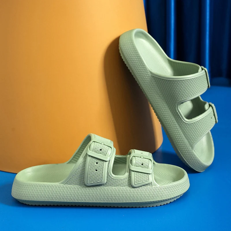 Mode Schnalle Dicke Plattform Hausschuhe Frauen Hause Weiche Sohle eva Wolke Rutschen Sandalen Frau 2025, Sommer Nicht Slip Strand Flip-Flops