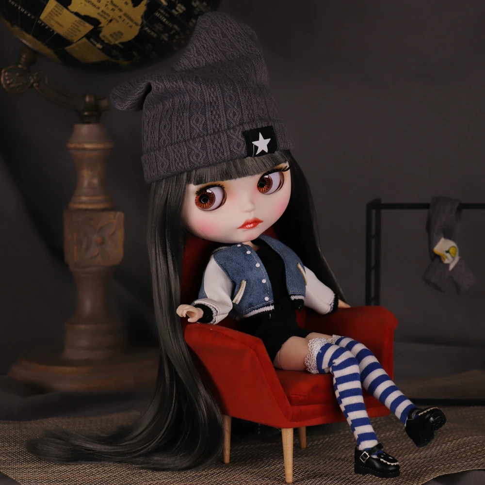 ICY DBS 블라이스 인형, 회색 머리 조각, 입술 매트, 얼굴 관절 바디 1/6, BJD