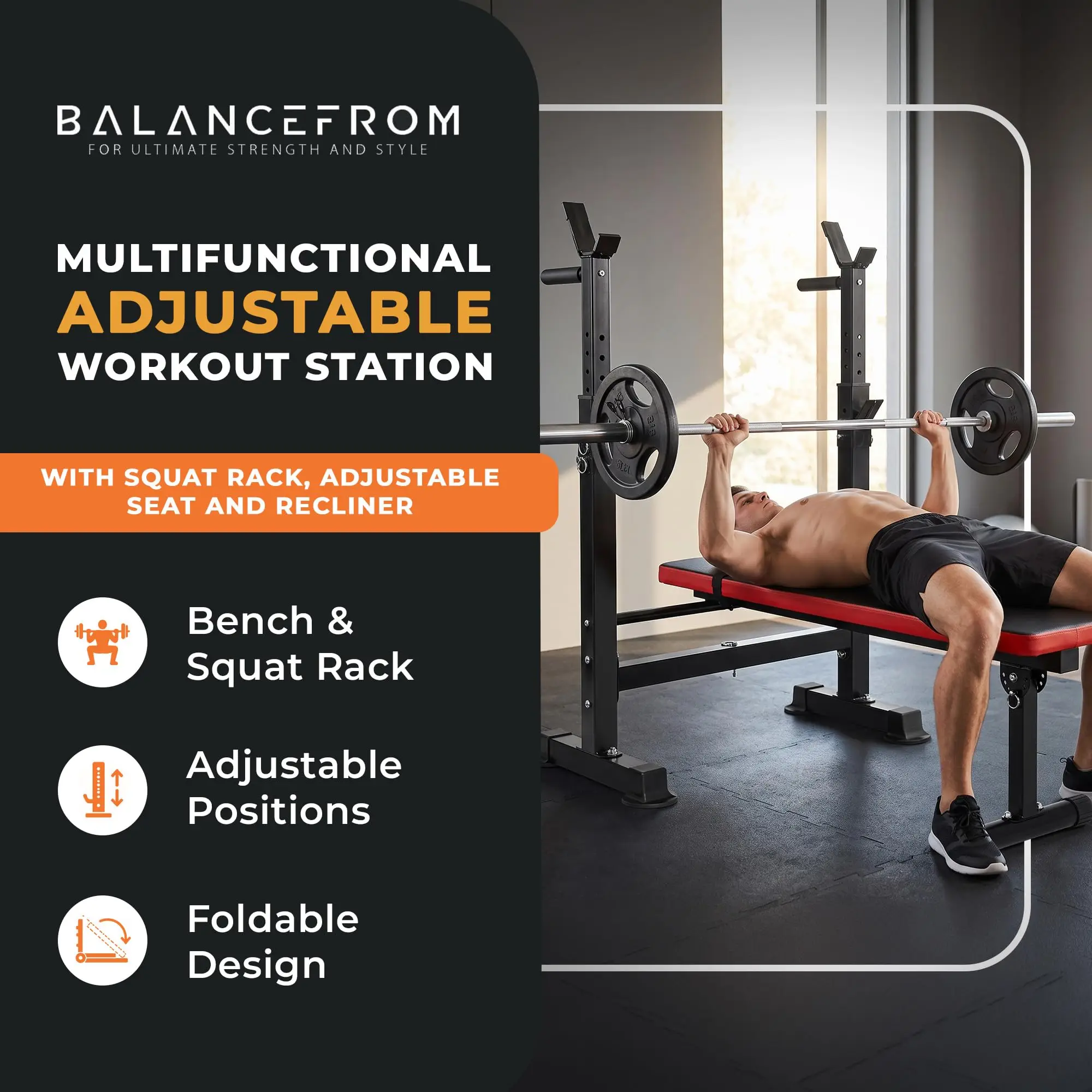 Adjustable Folding Multifunctional Workout Station Adjustable Olympic Workout Bench with Squat Rack