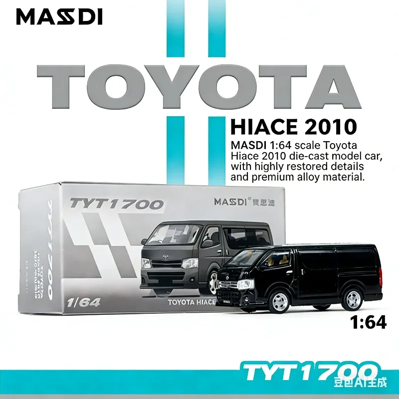 MASDI 1/64 Toyota HIACE 2010 die-cast simulation static alloy car model, boys' festival gift toy collectible decoration.