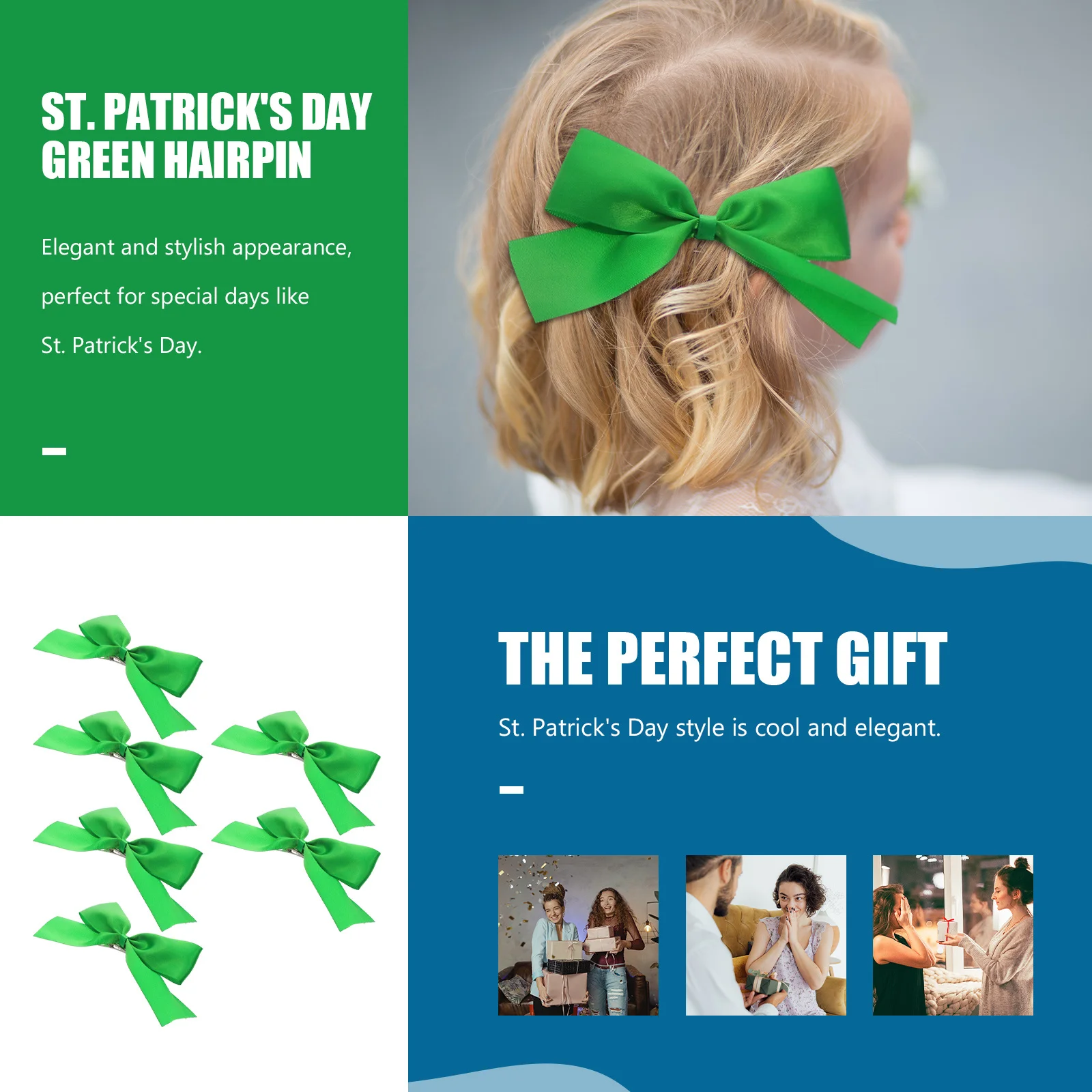 6 قطعة دبابيس الشعر سانت باتريك القوس تصميم ديكور الحفلات مهرجان دبابيس الشعر عيد القديس باتريك مقاطع الشعر Bowknot مقاطع الشعر #2