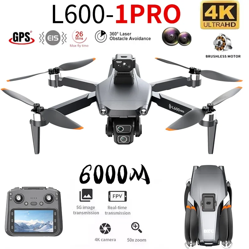 L6000-1PRO Drone 4K PTZ HD Cámara Dual GPS 5G WIFI RC FPV Dron láser para evitar obstáculos Motor sin escobillas Quadcopter