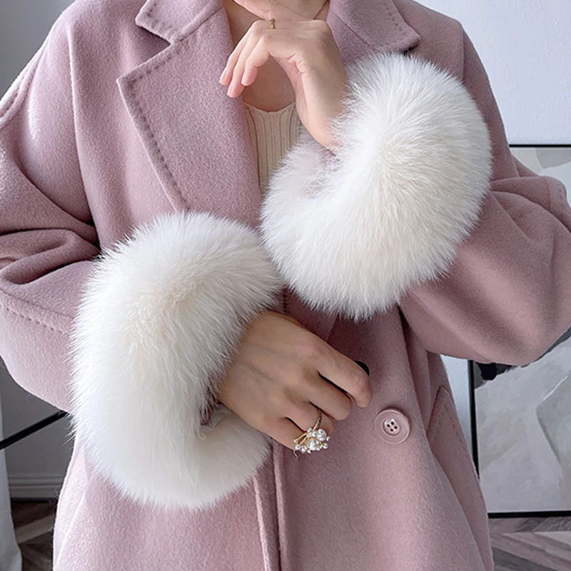 

Натуральные 100% натуральные манжеты из натурального лисьего меха, женское пальто, теплые рукава, украшенные зимним теплым браслетом, перчатки из лисы, нарукавник