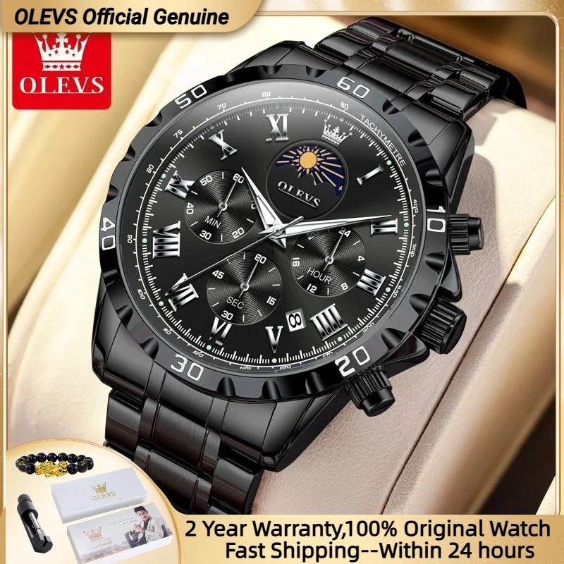OLEVS 2950 Quartz Men's Watch Multi functional Auto Date Stainless steel Waterproof Roman Dial Quartz Watch for Men