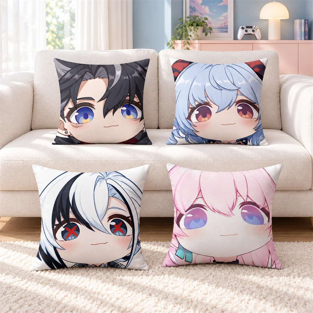 March 7th Wriothesley Genshin Impact Cushion Cover Soft Short Plush Pillow Cases Hidden Zipper Sofa Bedroom Home Decor Gift