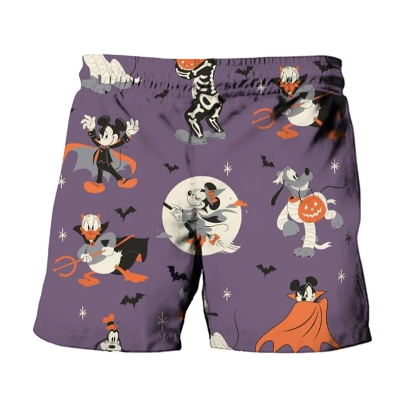 2024 New Horror Halloween Collection Disney Brand Mickey And Minnie Anime Print Summer Men\'s Fashion Beach Party Casual Shorts