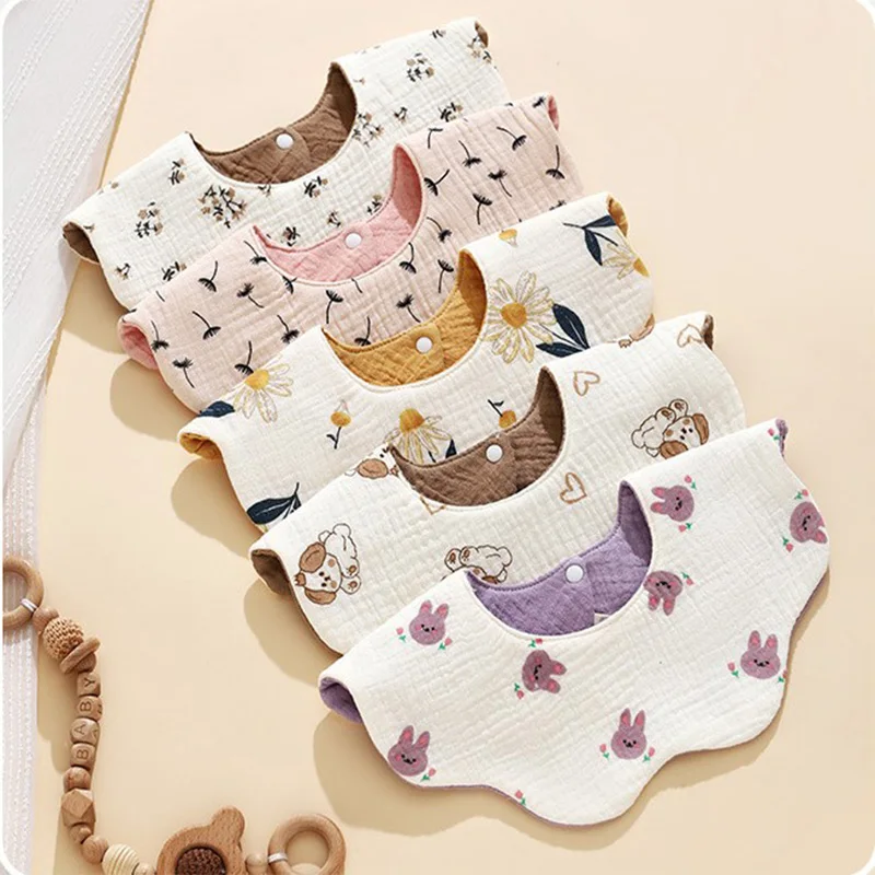 5-Piece Baby Feeding Bibs, Made of Pure Cotton Gauze, With Cute Patterns, Soft and Skin-Friendly, Double-Sided Use as Drool Rags