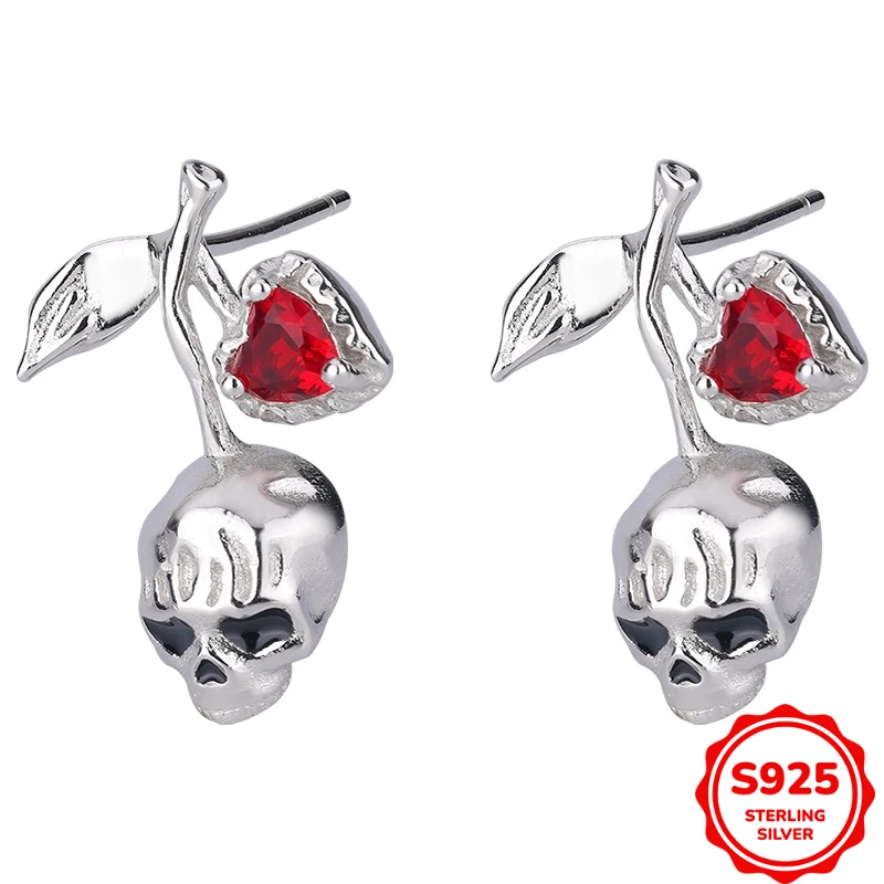 

Exquisite Trendy and Cool Authentic S925 Silver-heart Zircon Skull Women's Earrings