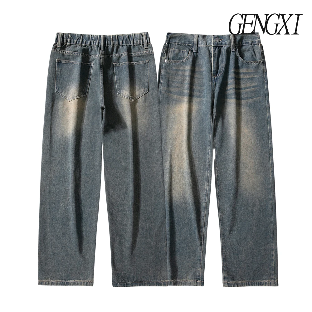 هاي ستريت الرجال مستقيم الساق الجينز ركاب خمر نمط غسلها والمتعثرة الطابق طول الجينز أربعة مواسم بناطيل كاجوال #4