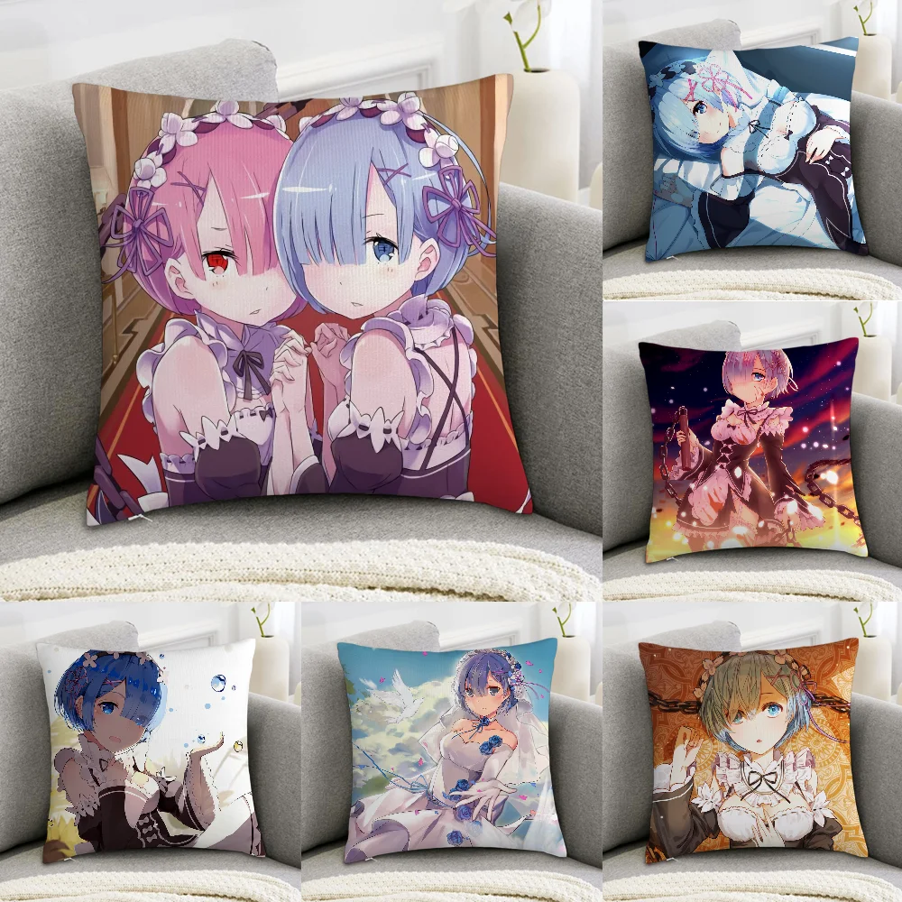 Re zero R-Rem Pillow Case Sofa Decorative Home Double-sided Print Plush Square Throw Pillow Covers Cushion Decor Cover