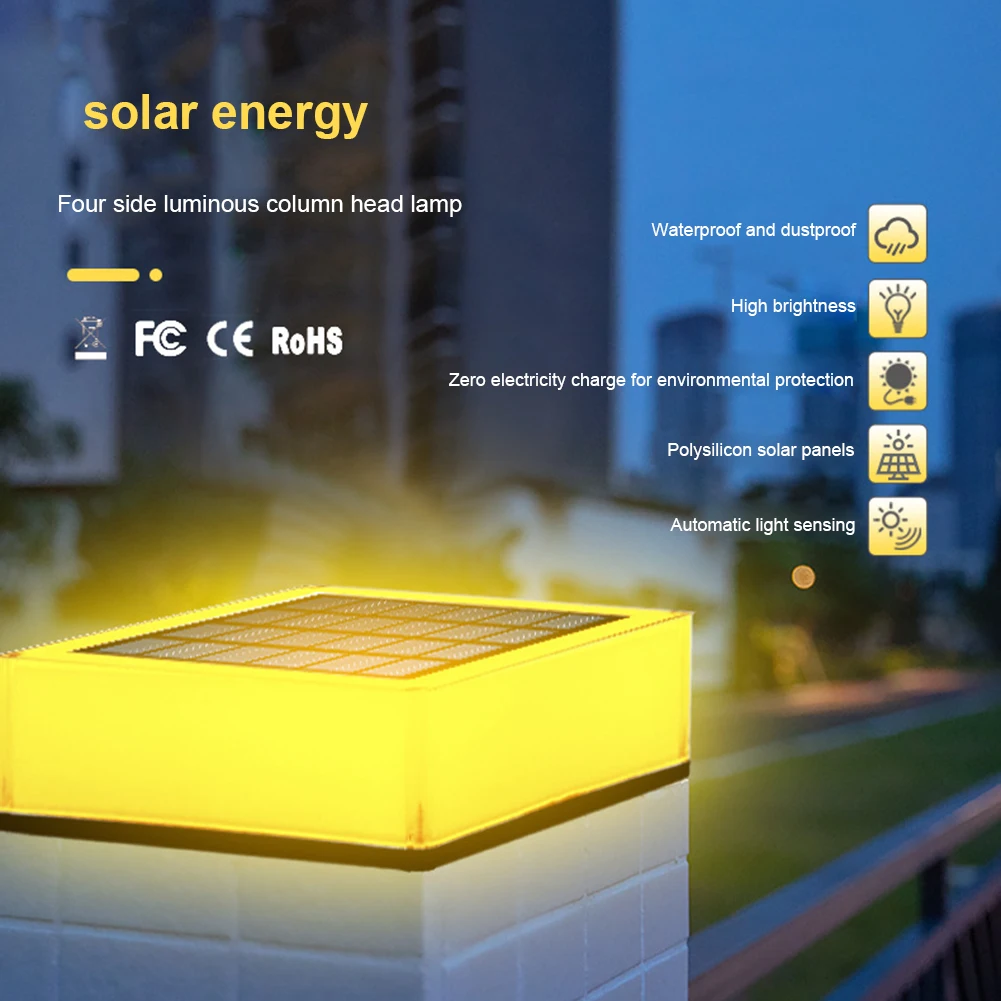 

LED Solar Pillar Lamp Two-color Switching Waterproof Solar Energy Outdoor Column Lights for Garden Fence Landscape Decor