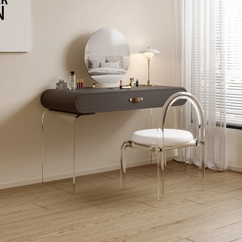 Makeup Vanity Table Set with Mirror and Light Silicon leather  Modern Makeup Vanity Dressing Desk with Drawers