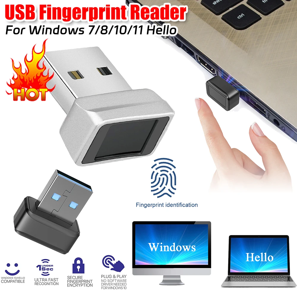 USB Fingerprint Key Reader For Windows 7/8/10/11 Hello Security Key Biometric Scanner PC Fingerprint Sensor Module Password Free