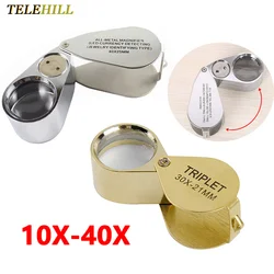 10X-40X Foldable Eye Magnifier Jewllery Loupe Magnifier Portable Metal Magnifying Glass Optical Lens for Jewelry Coins Stamps