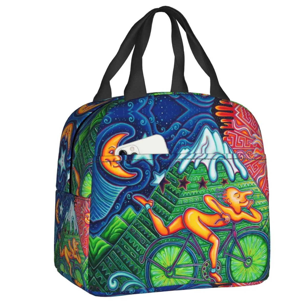 

Custom Bicycle Day 1943 Trip Insulated Lunch Bag for Women Portable Albert Hofmann LSD Cooler Thermal Lunch Box