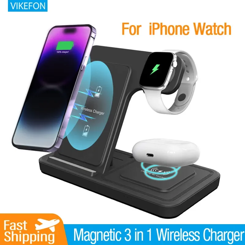 30W Wireless 3 in 1 Chargers Stand For iPhone 12 13 14 15 Pro Max Apple Watch 9 8 7 6 5 SE AirPods Pro 2 3 Fast Charging Station