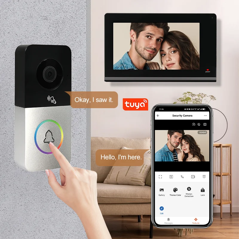 Sistema de intercomunicación para teléfono y puerta, intercomunicador con detección de movimiento PIR, grabación de vídeo, WIFI, TUYA