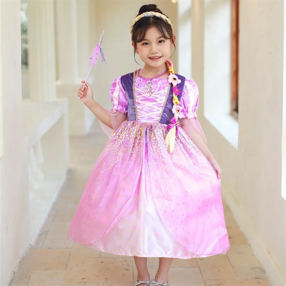 Rapunzel Fancy Princess Dress Children Fantasy Costume Girls Cosplay Masquerade Frocks Kids Birthday Xmas Halloween Party Gown