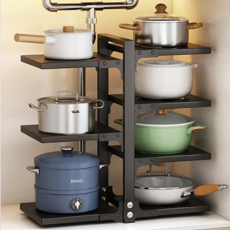 Kitchen Sink Pot Holder easoning Bottle Debris Organizer Stainless Steel Multi-Layer Frying Pan Rice Cooker Storage Rack