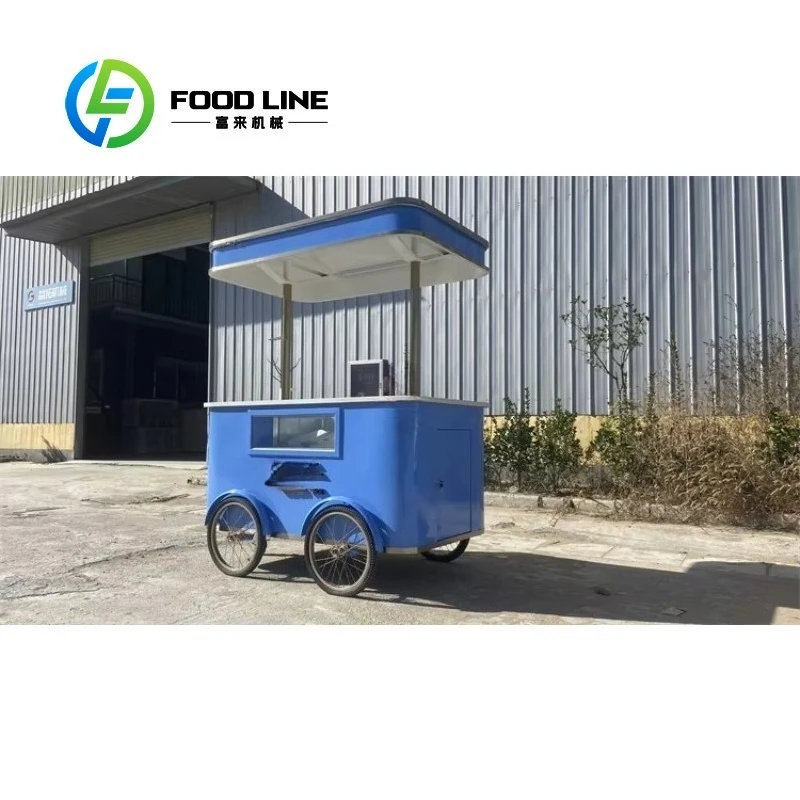 Customized Commercial Portable Ice Cream Push Cart with Freezer Street Vending Trolley for Popsicle & Fast Food Sales