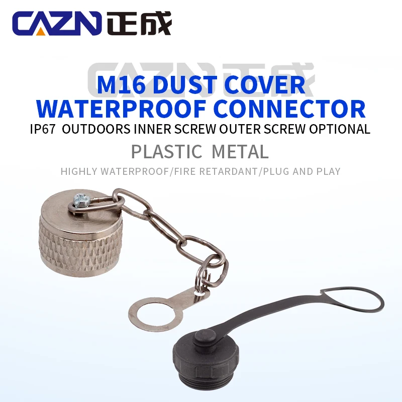 CAZN M16 Plastic Metal Dust Cover Inner Outer Tooth Screw Waterproof Rubber Cover Connectors Dustproof