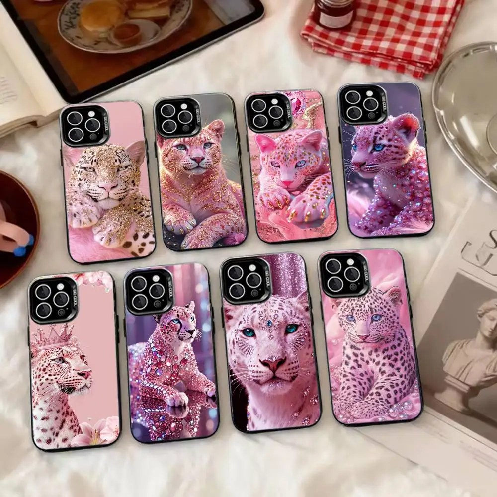 Funda para Teléfono con Diseño de Pantera Rosa y Cristales de Diamante para iPhone 17, 16, 15, 14, 13, 12, 11 Plus, Pro Max, XS, Funda Plateada Colorida