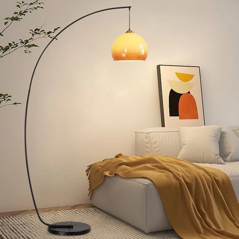 American Wrought Iron Glass Curved Fishing Floor Lamp Living Room Bedroom Beside The Sofa Study Luxury Home Use Lighting Fixture