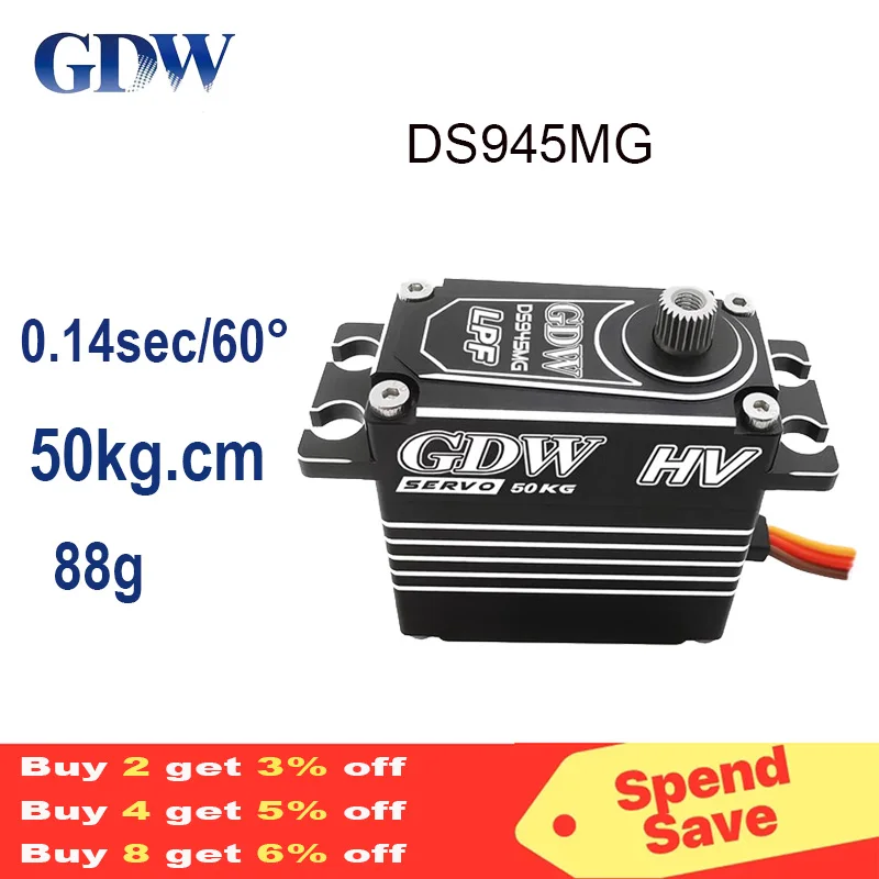 

GDW RC Servo DS945MG 50KG Hi-Torque Full Metal Shell Steel Gear Digital Coreless Motor For RC Car Fixed Wing Turbojet UAV Robot