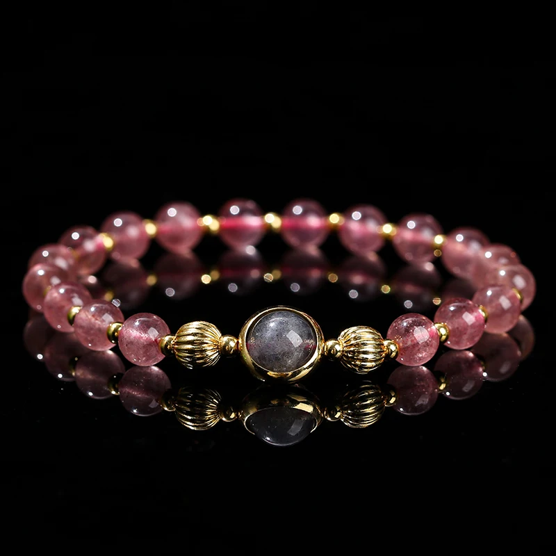 Change Better Natural Stawberry Quartz Gray Moonstone Lucky Bead Bracelet Women Reiki Healing Crystal Stretch Bangles Lover Gift