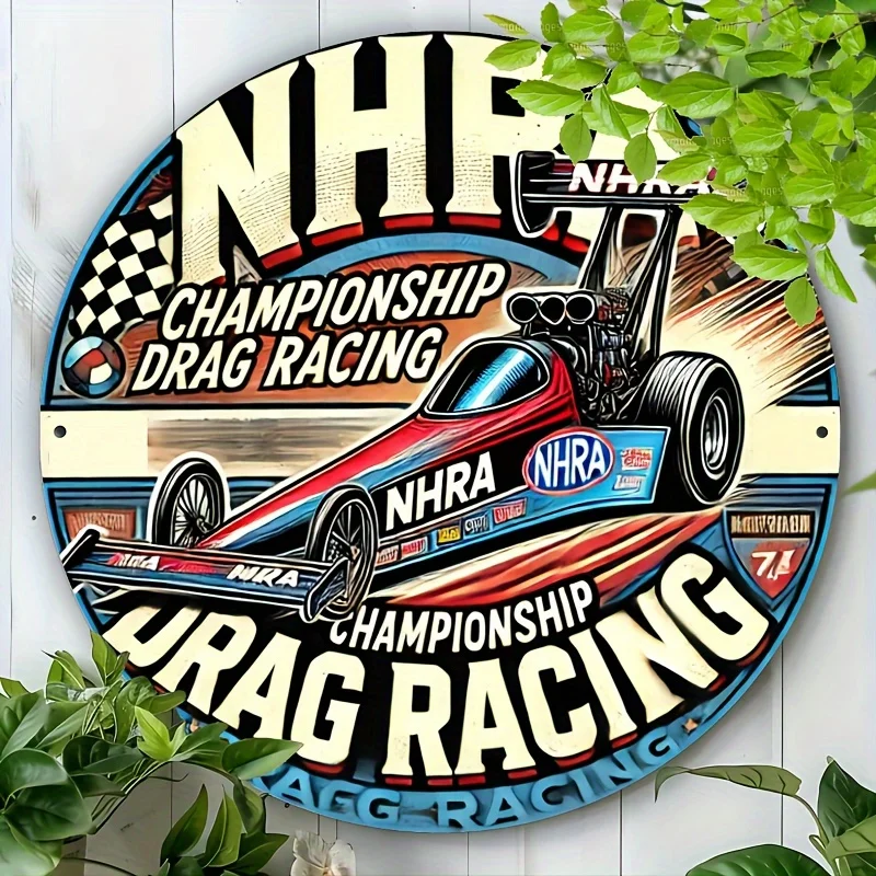 NHRA Championship Drag Racing Aluminium-Wandkunst, dekoratives Schild im klassischen Stil, 20,3 x 20,3 cm, wetterbeständiges Metallschild mit Pr