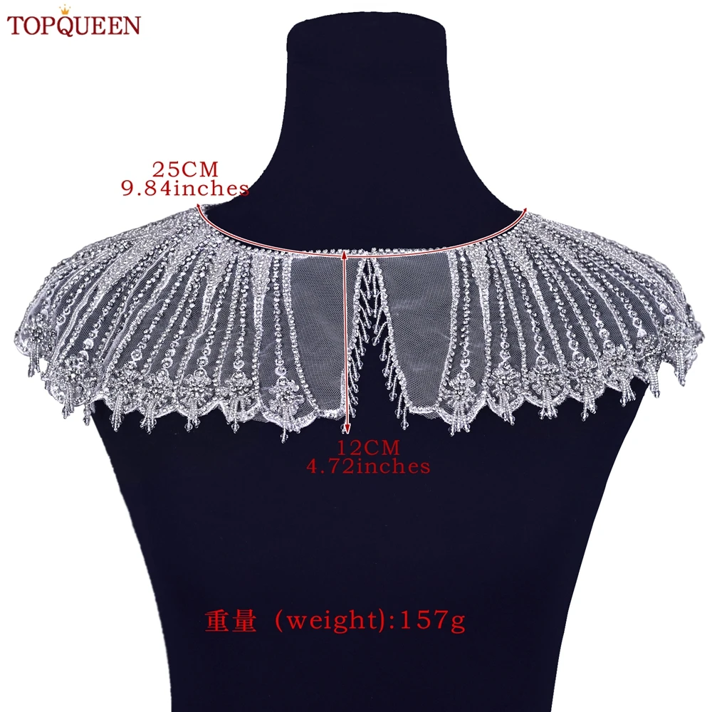 TOPQUEEN Bridal Shoulder Chain Wedding Jewelry Lace Crystal Necklace Wedding Accessories Adjustable Women Shawl SG39