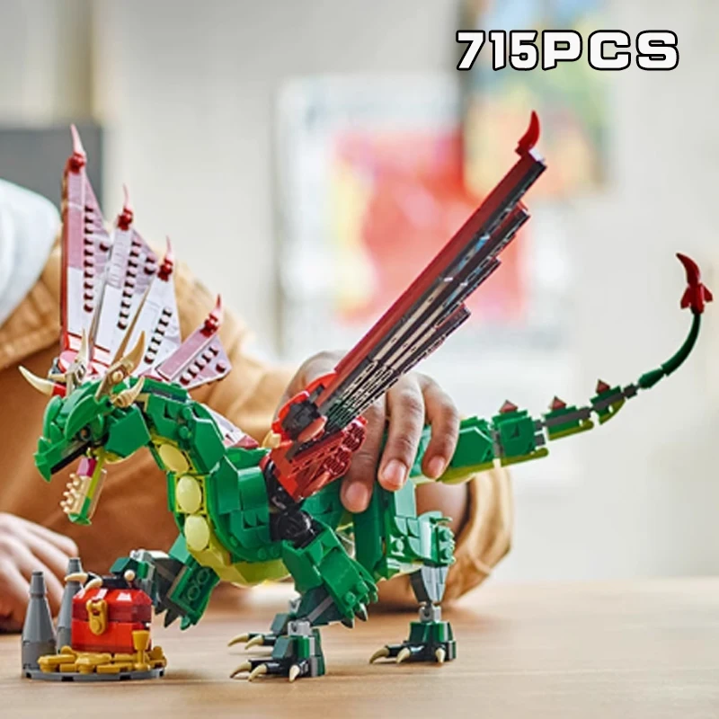 

2025 New MOC Medieval Dragon Building Blocks Kit-715PCS 3 in 1 The Dragon and the Phoenix Model Bricks Diy Toys Holiday gifts