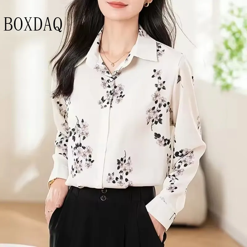 Fashion Woman Blouses 2025 Autumn Shirts For Women Abstract Striped Basic Womens Tops Luxury Women's Lapel Blouses Print Elegant - Image 3