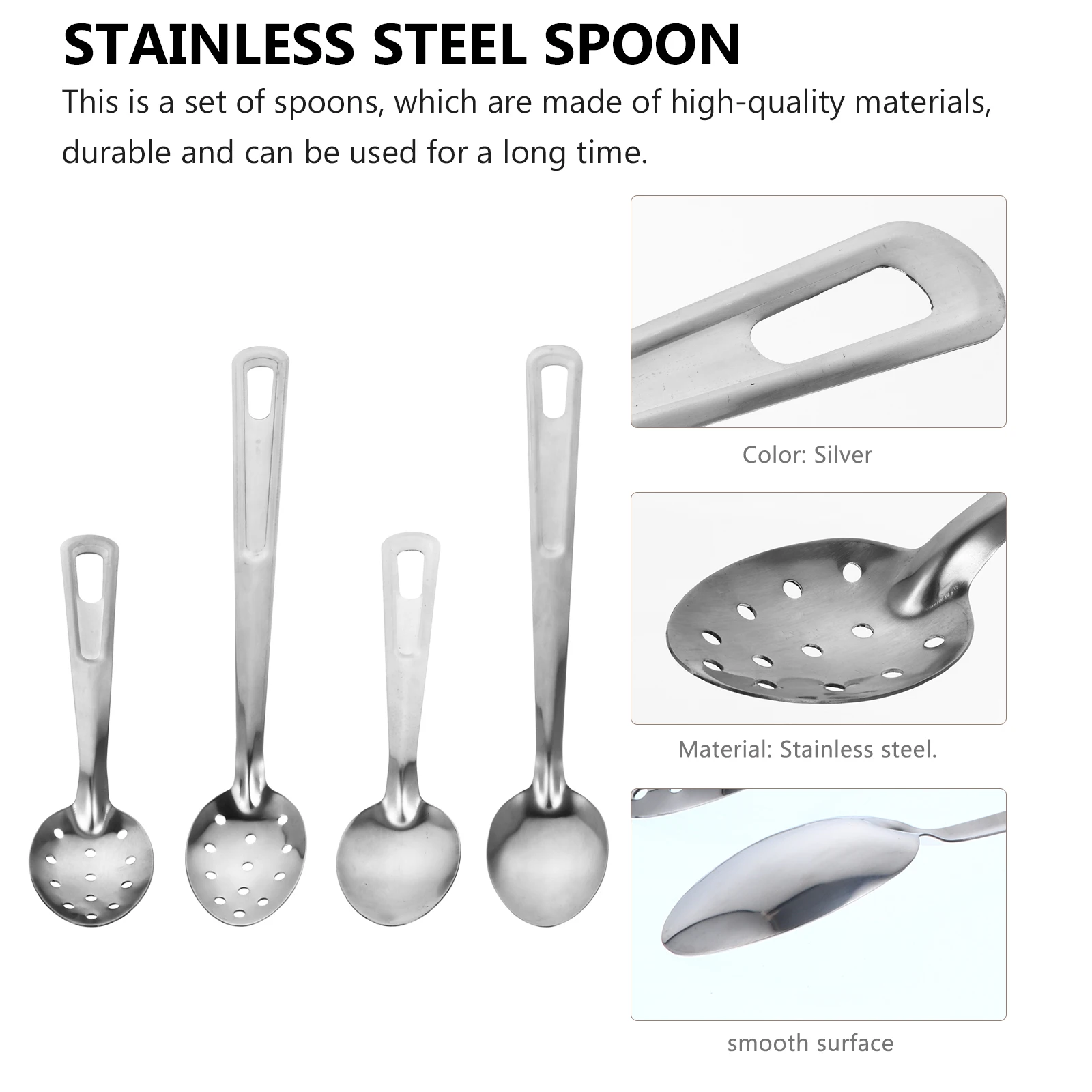 

2 Serving Spoons 2 Spoons Stainless Steel Spoon Set Kitchen Tools Rustproof Scoop Smooth Buffet Utensils Storage Wall