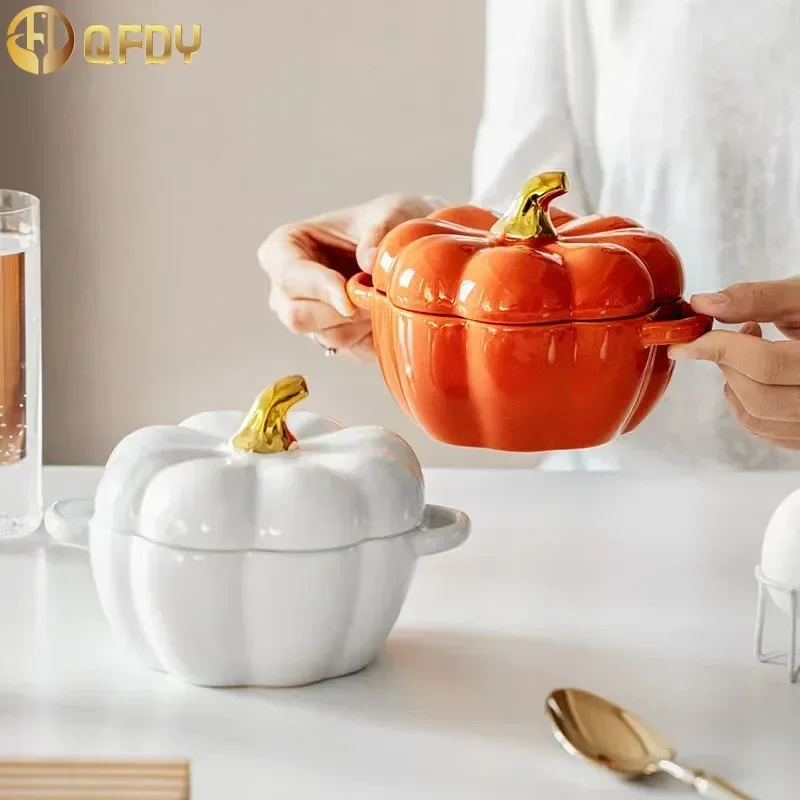 

Covered double ears ceramic steamed egg soup bowl Complementary food stew dessert bird's nest pumpkin stew pot baking tableware