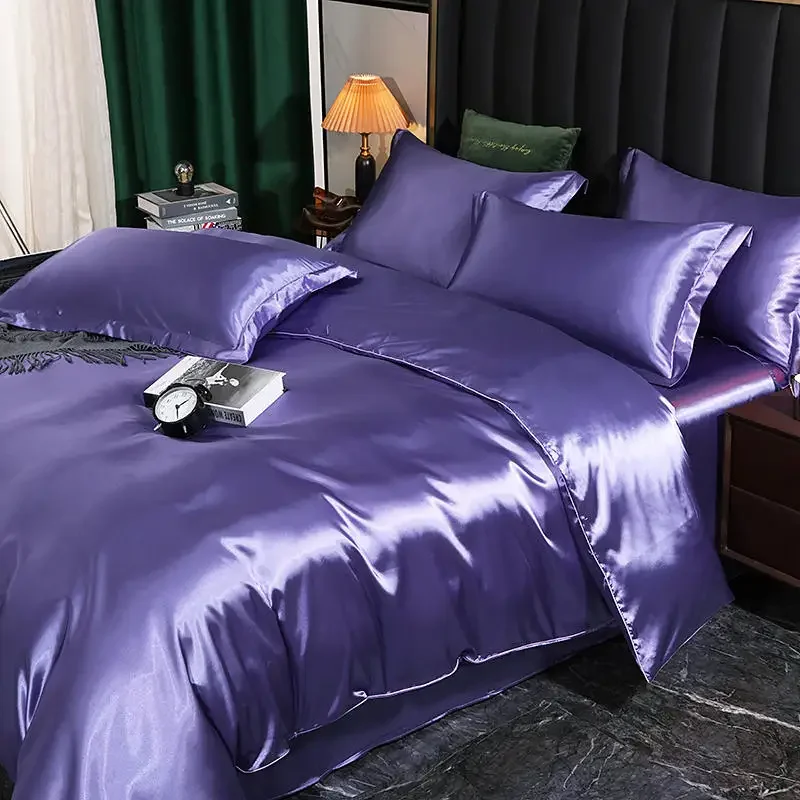 Silky Four-Piece Set Bedding Set European Style Silk Sleep Pure Silk Duvet Cover 4pcs Silk Bed Set Free Shipping