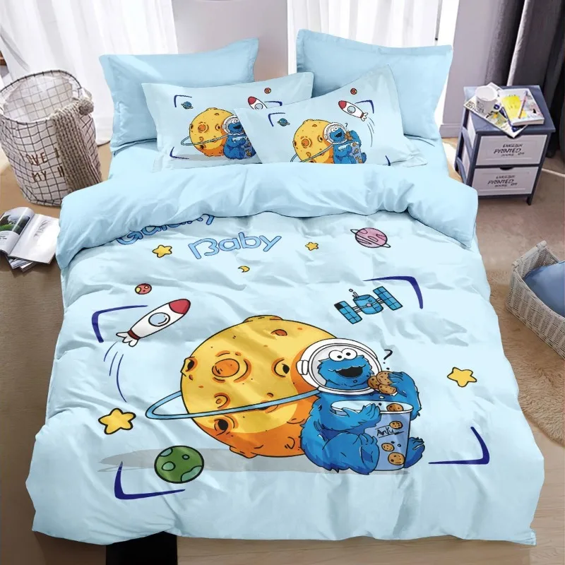 Sesame Street COOKIE MONSTER ELMO pure cotton cartoon print cute style bed sheet four-piece set for home bedroom dormitory bed