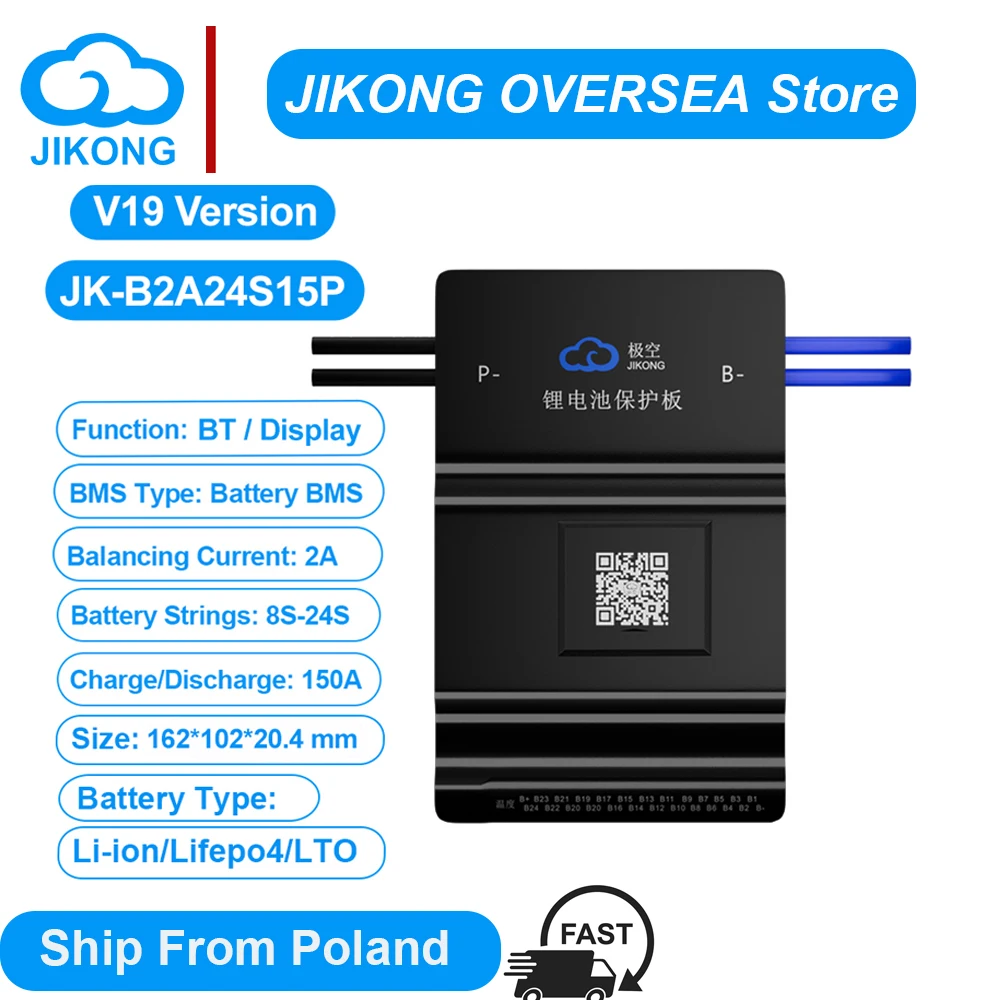 JKBMS B2A24S15P 1A 2A Aktiver Gleichgewichtsstrom 8S 12S 14S 16S 17S 20S 24S Smart BMS 150A BT 36V 48V 60V Lifepo4 Li-Ion Lto Batterie