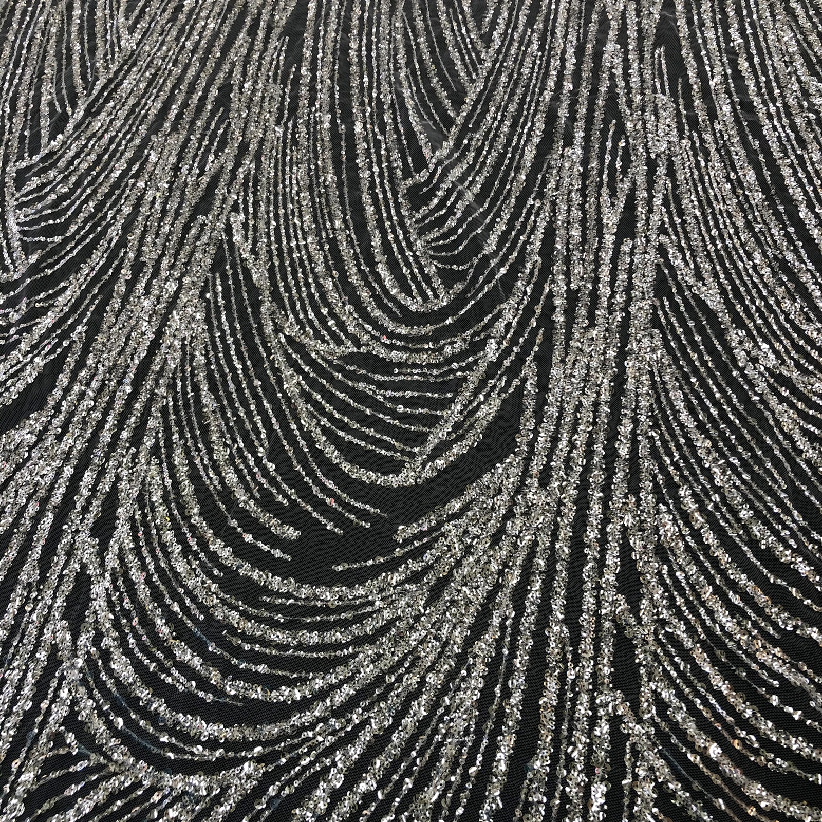 Shiny Silver Sequin Beads Tulle Embroidery Wedding Evening Dress Lace Fabric Custom Clothing Fabrics