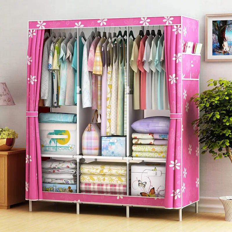 

Single dormitory bedroom household clothes hanging steel tube reinforced bold storage cabinet for rental house