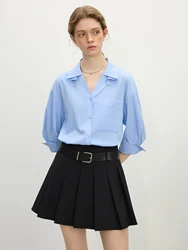 FSLE Office Lady French Commuter Lapel Casual Five-point Sleeve Shirt Women 2025 Spring New V-neck Casual Loose Shirt 25FS11228
