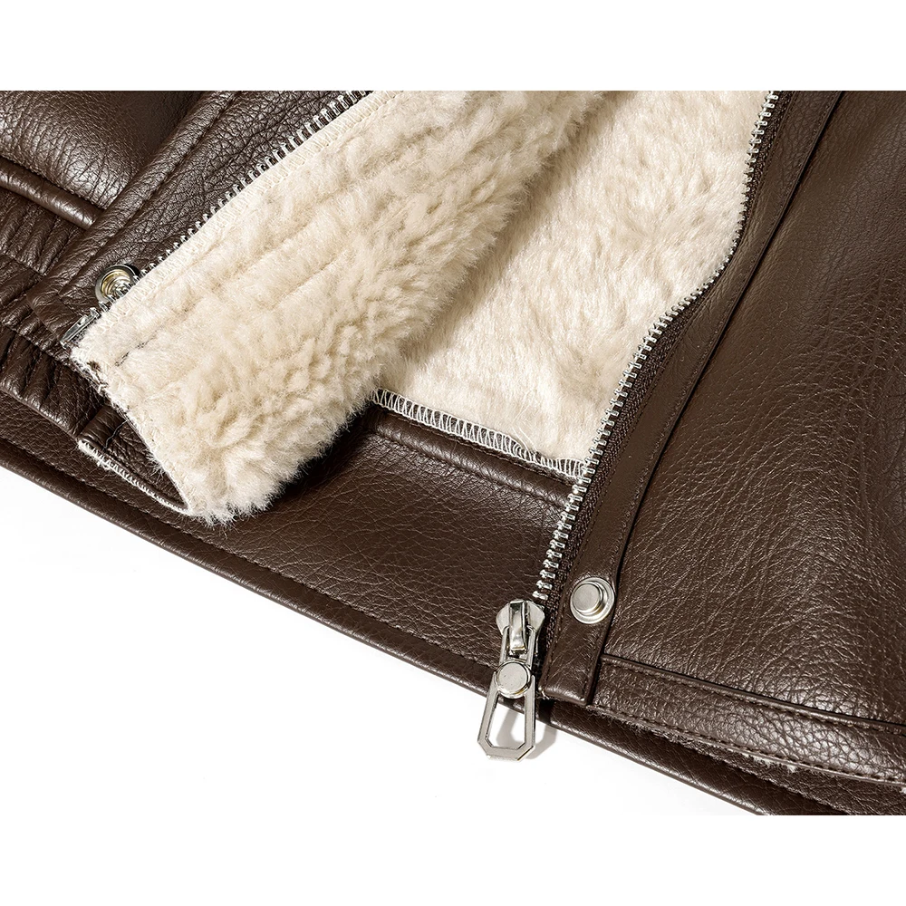 Damen Vintage Kunstleder-Shearling-Jacke Kurze Sherpa-Gefütterte Bikerjacke Warm Locker Sitzende Oberbekleidung